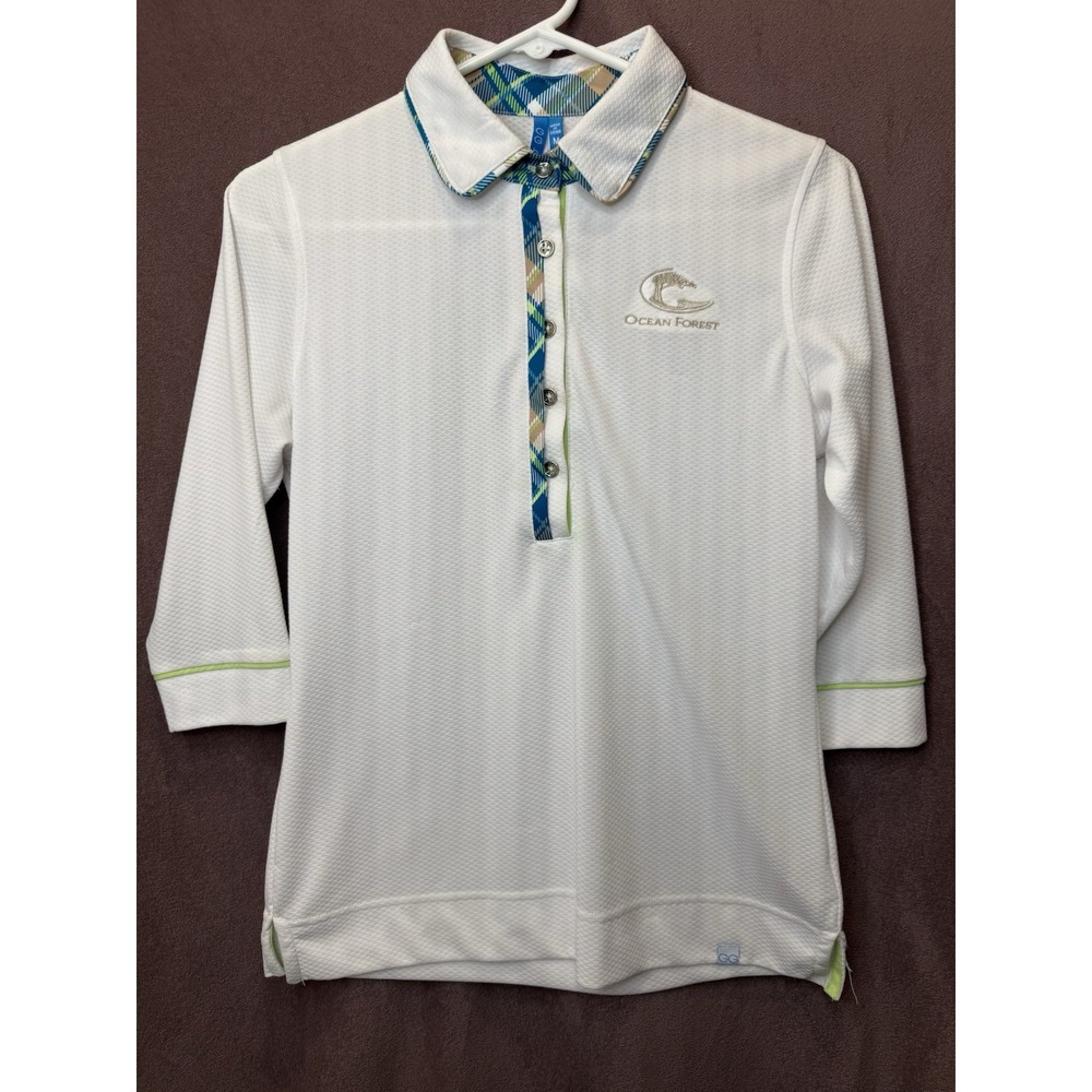 GG Blue M Medium Wicking White 3/4 Sleeve Polo OCEAN FOREST Golf Club SEA ISLAND